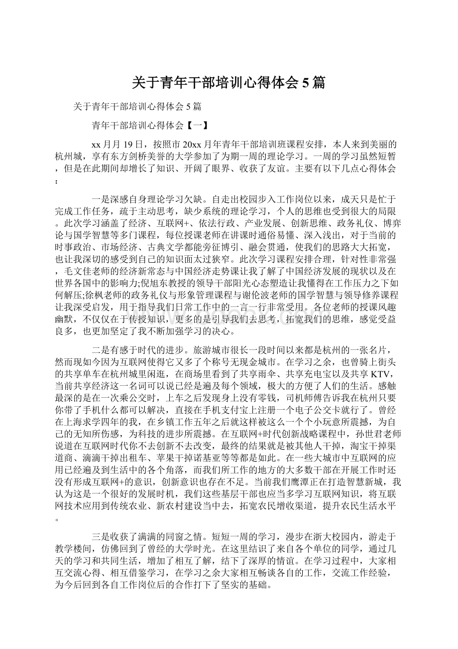 关于青年干部培训心得体会5篇Word文档下载推荐.docx