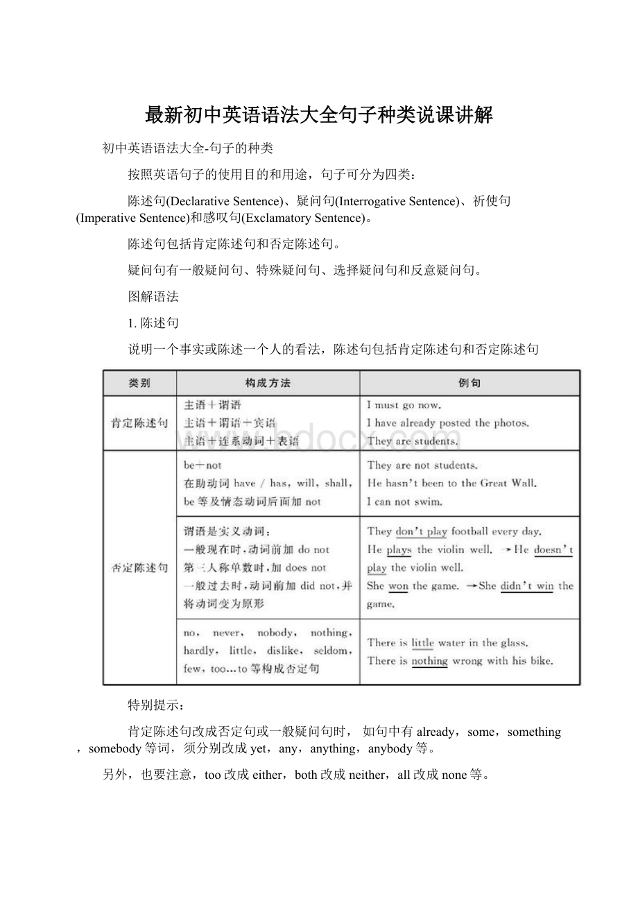 最新初中英语语法大全句子种类说课讲解.docx