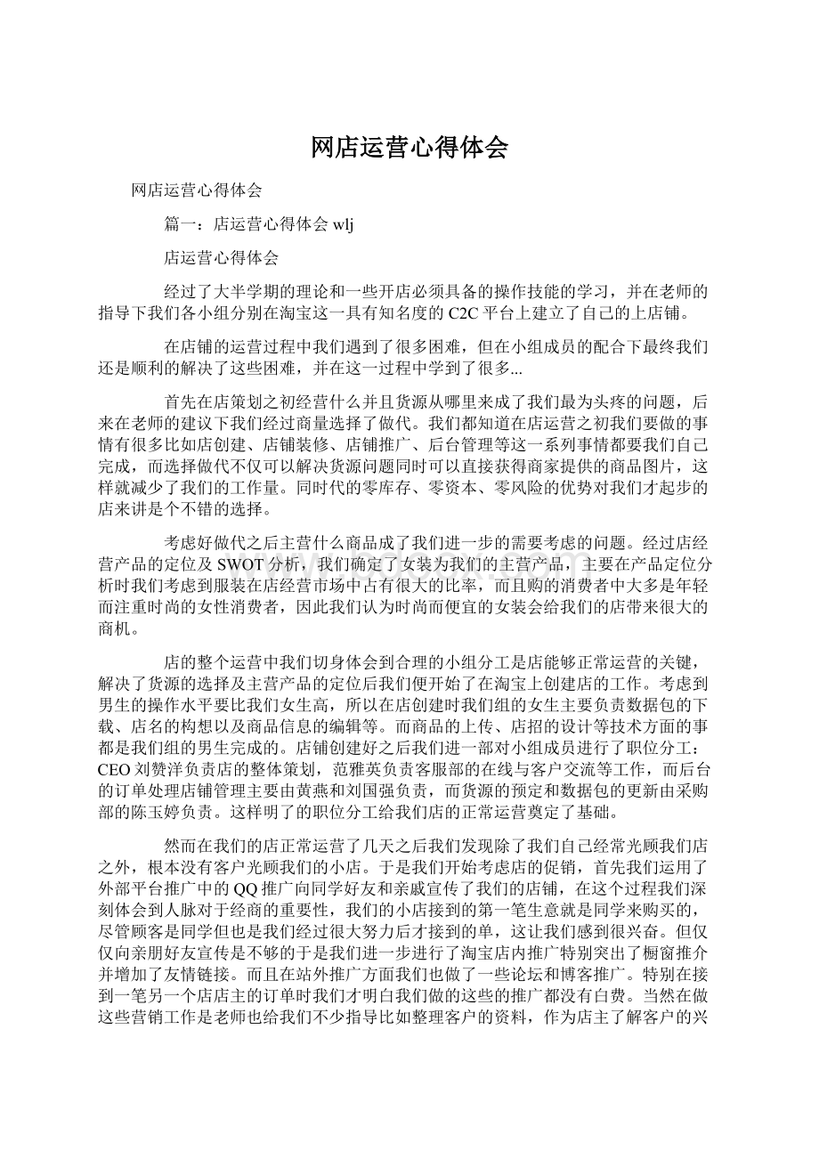 网店运营心得体会Word文档下载推荐.docx