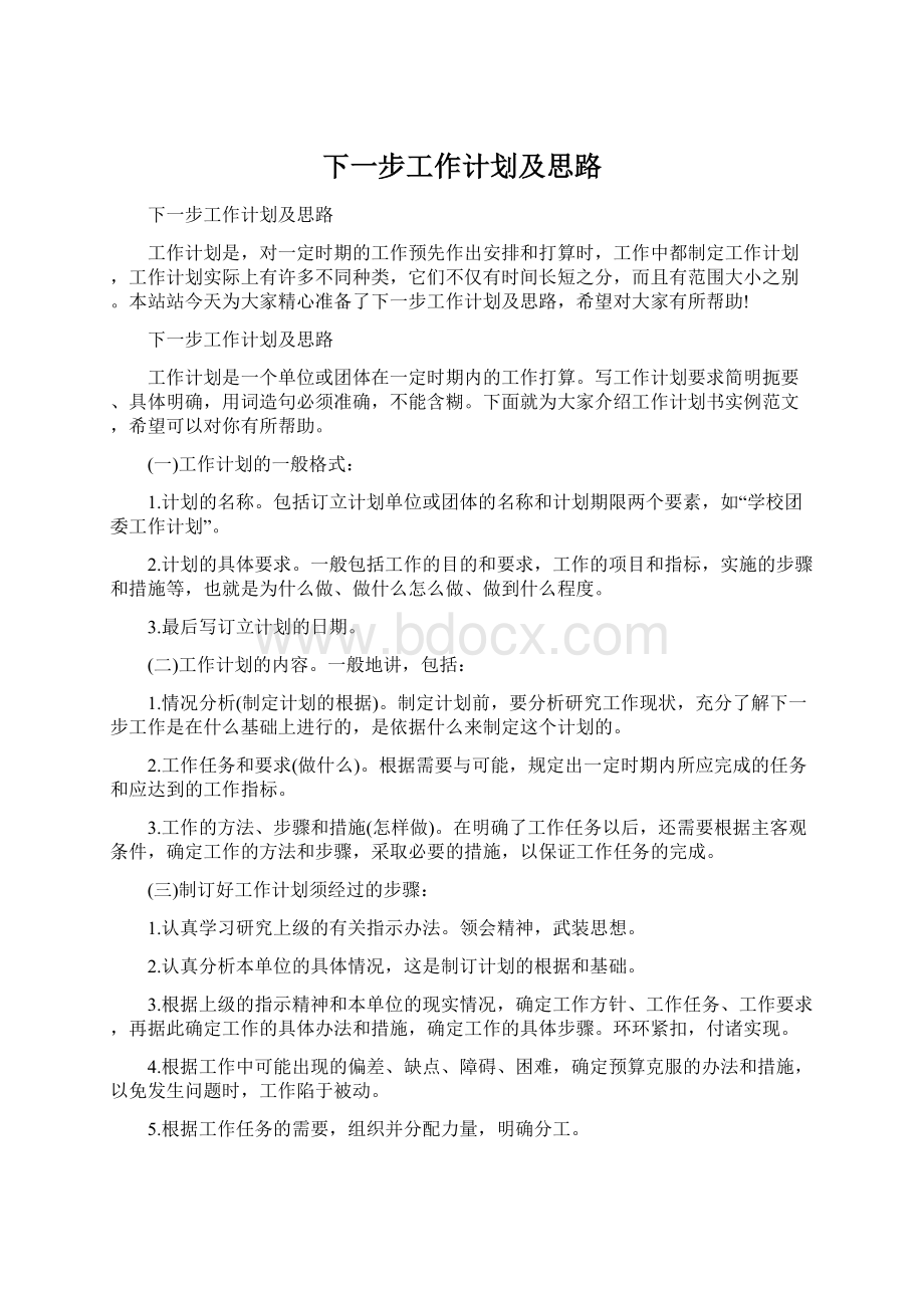 下一步工作计划及思路.docx