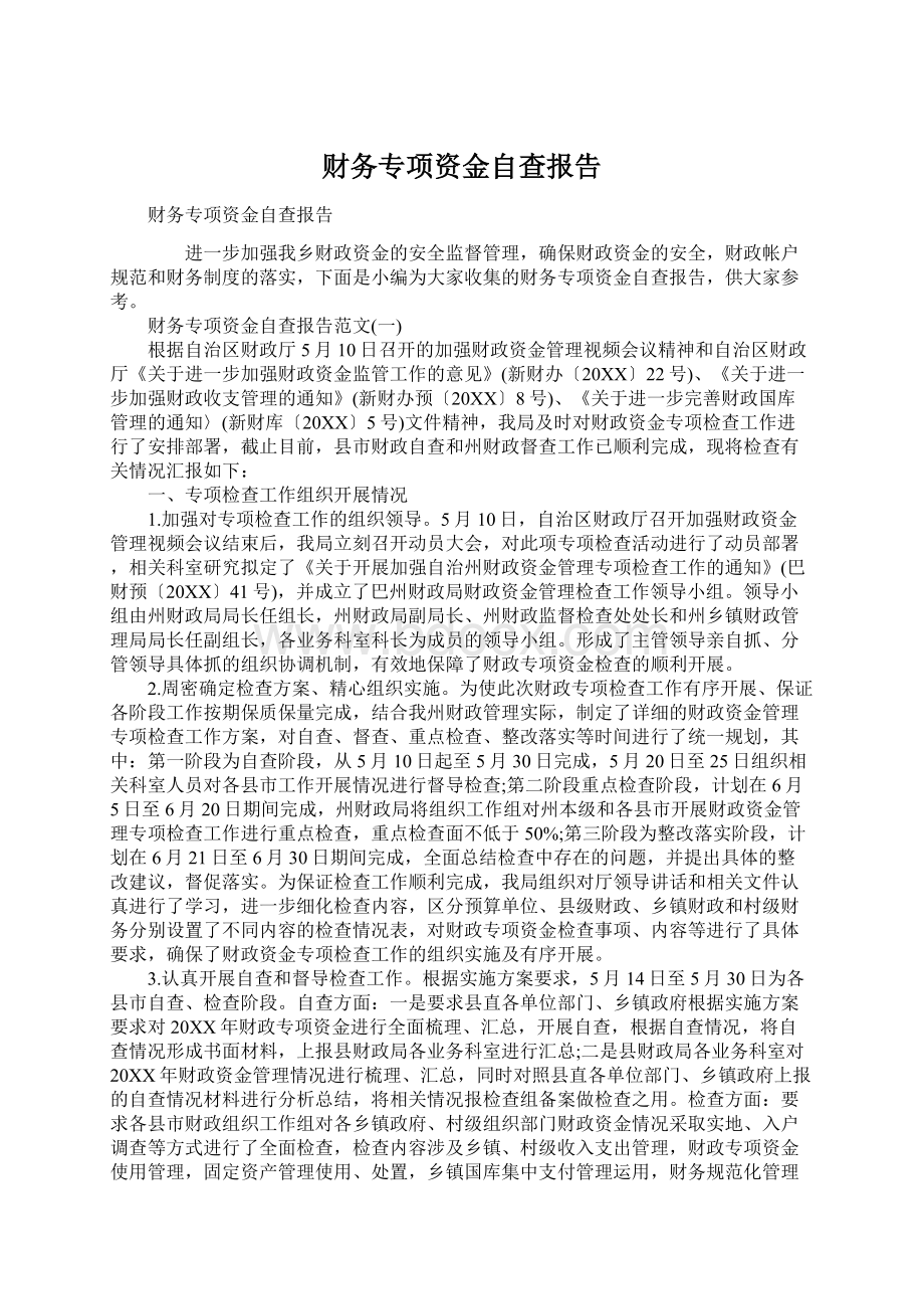 财务专项资金自查报告Word下载.docx_第1页