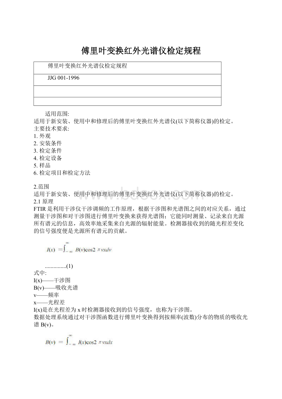 傅里叶变换红外光谱仪检定规程.docx_第1页