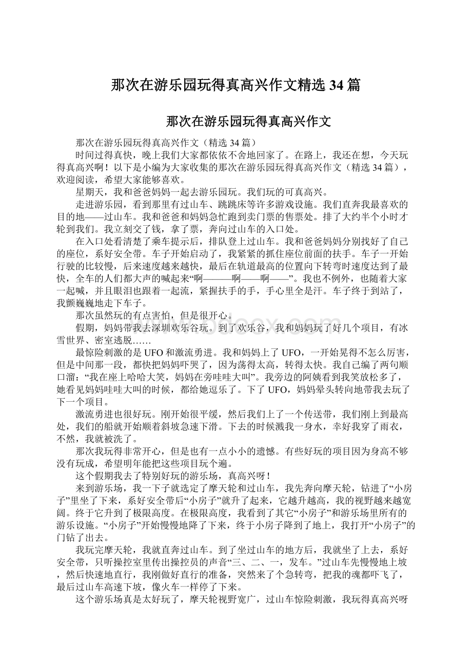 那次在游乐园玩得真高兴作文精选34篇Word文档下载推荐.docx