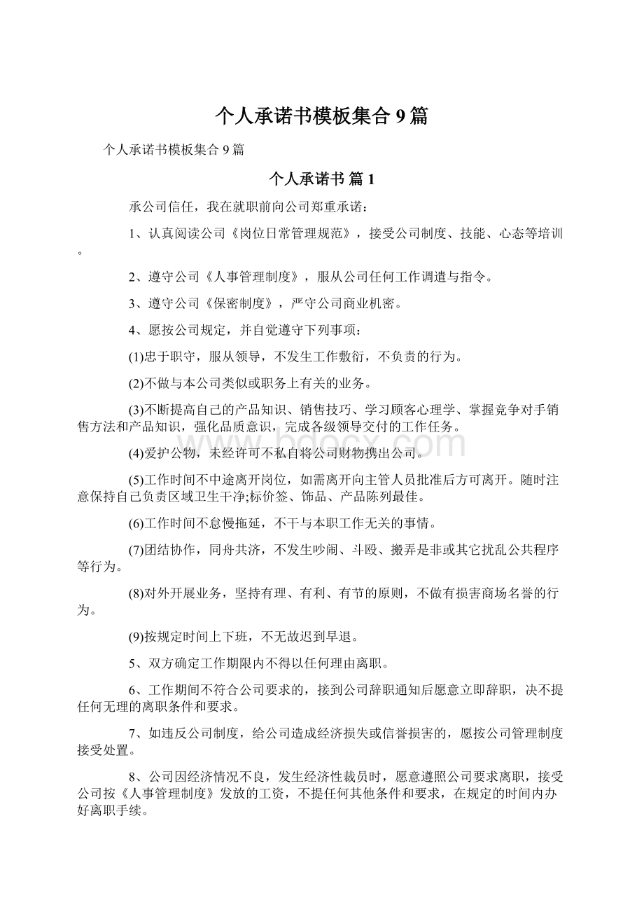 个人承诺书模板集合9篇.docx_第1页