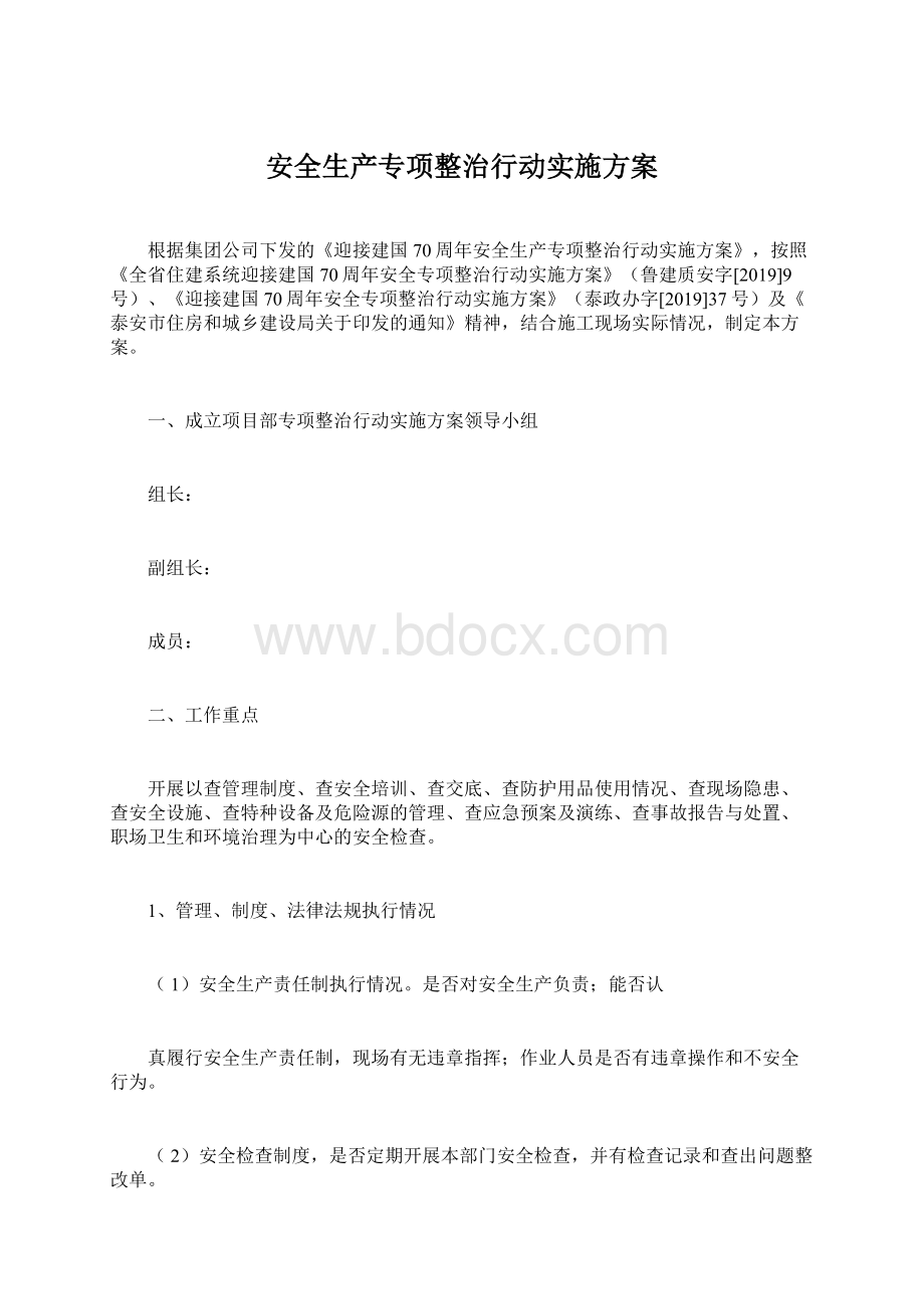 安全生产专项整治行动实施方案.docx_第1页