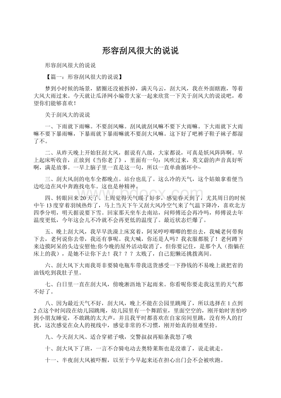 形容刮风很大的说说Word文档下载推荐.docx