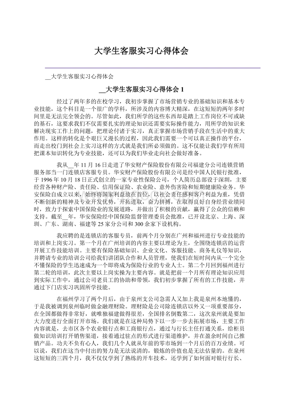 大学生客服实习心得体会.docx