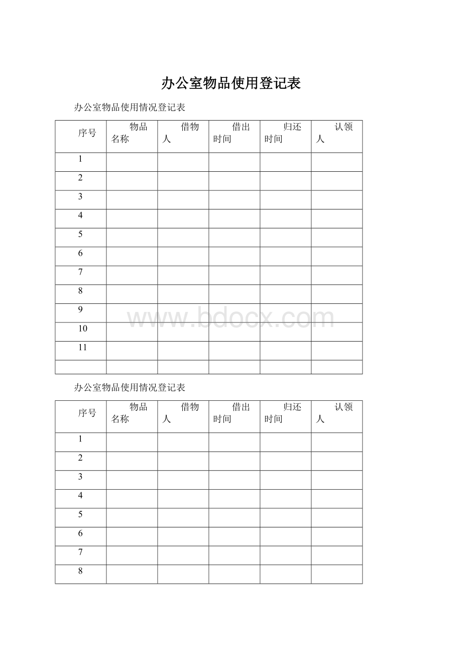 办公室物品使用登记表Word下载.docx_第1页