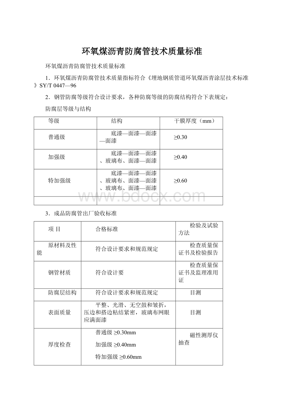 环氧煤沥青防腐管技术质量标准Word文档下载推荐.docx