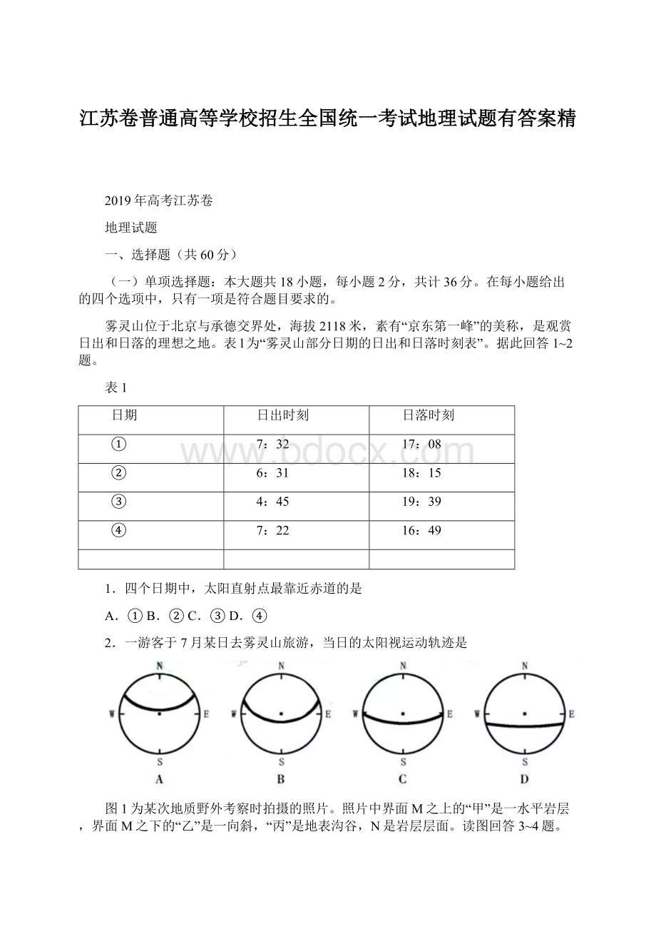 江苏卷普通高等学校招生全国统一考试地理试题有答案精Word格式.docx