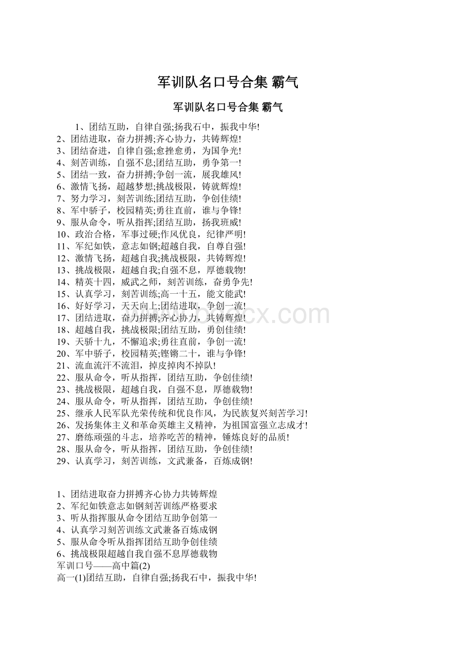 军训队名口号合集 霸气Word格式.docx