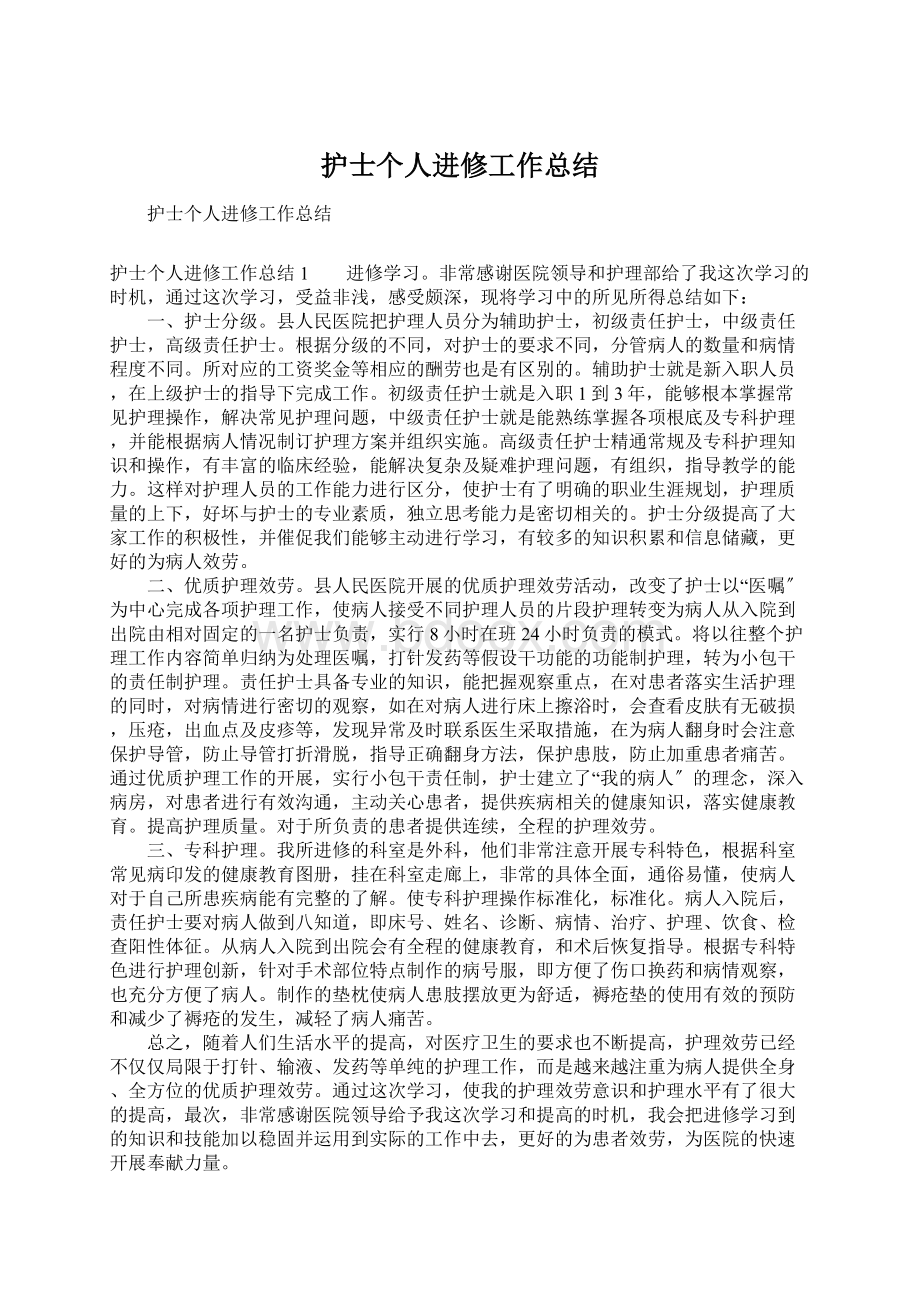 护士个人进修工作总结.docx_第1页