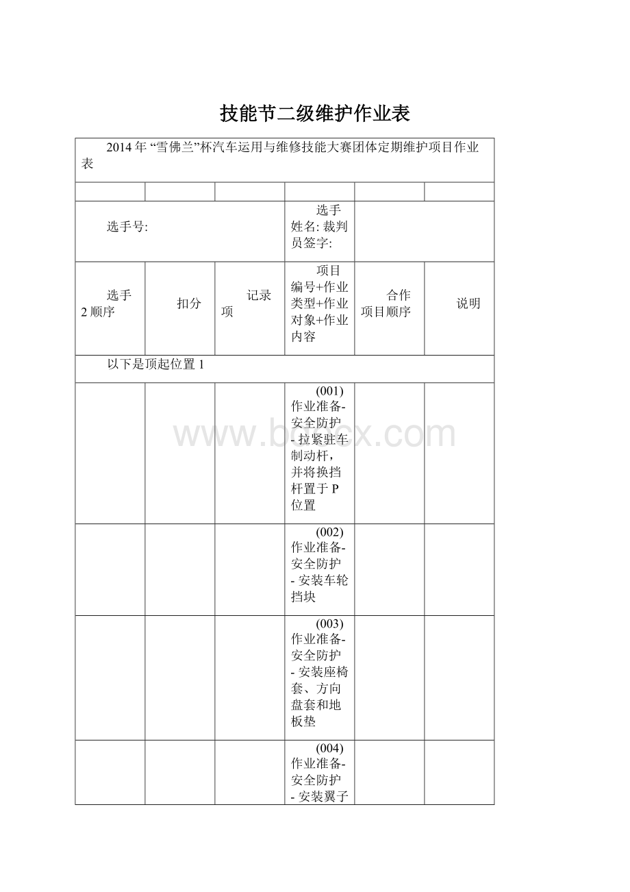 技能节二级维护作业表Word文档下载推荐.docx