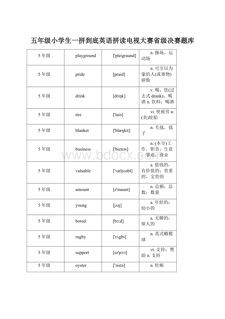 五年级小学生一拼到底英语拼读电视大赛省级决赛题库.docx_第1页