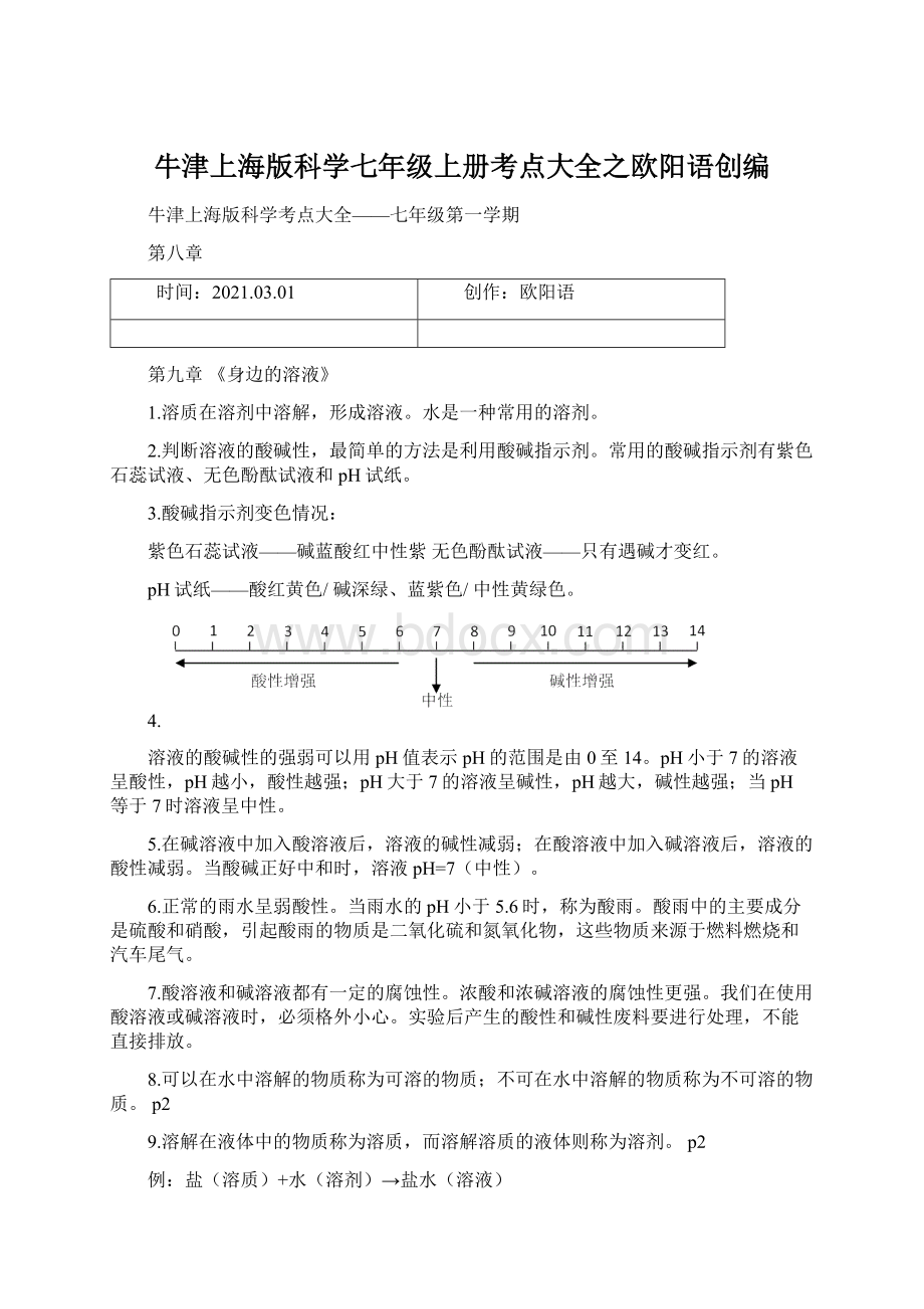 牛津上海版科学七年级上册考点大全之欧阳语创编.docx