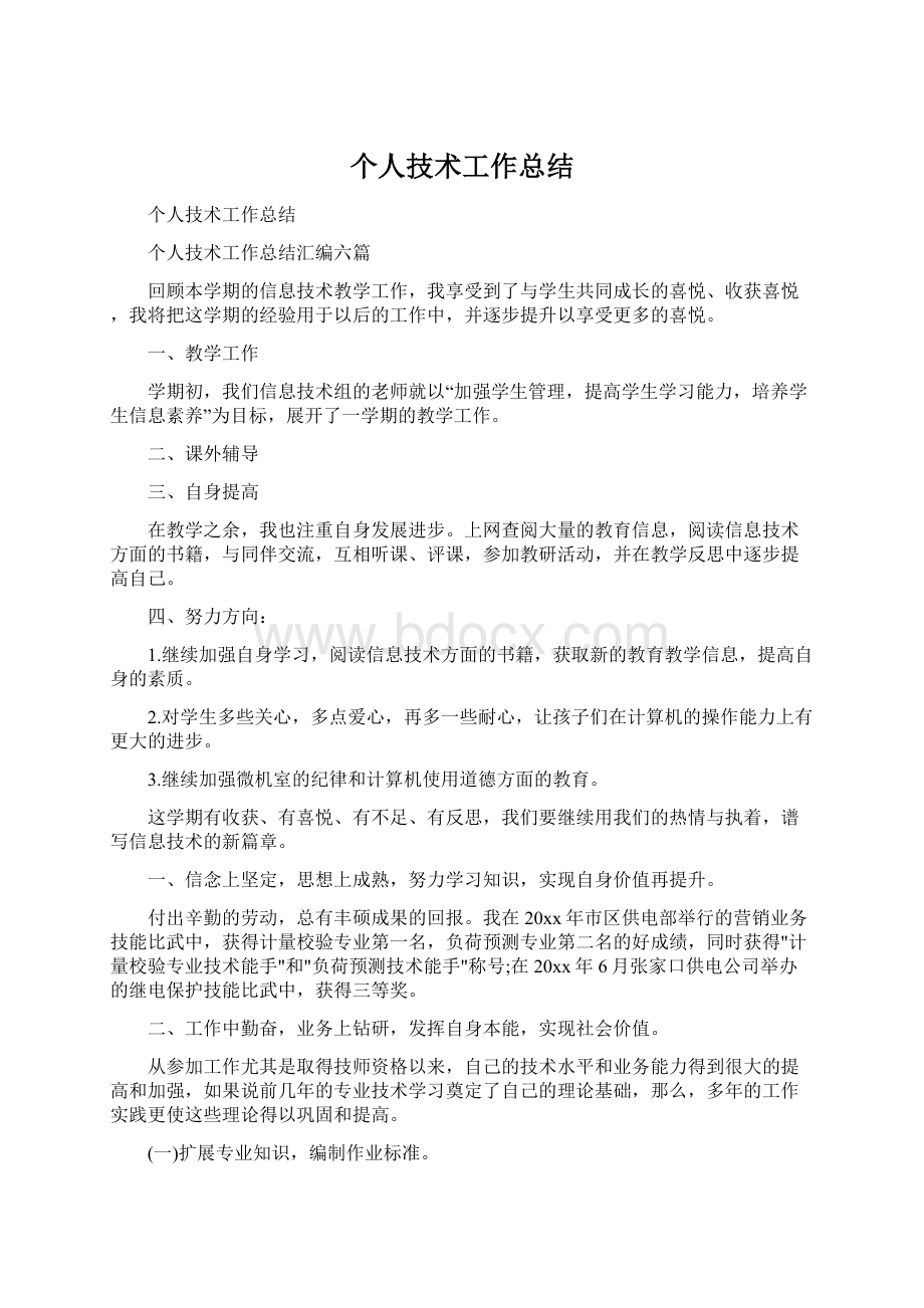 个人技术工作总结Word文件下载.docx