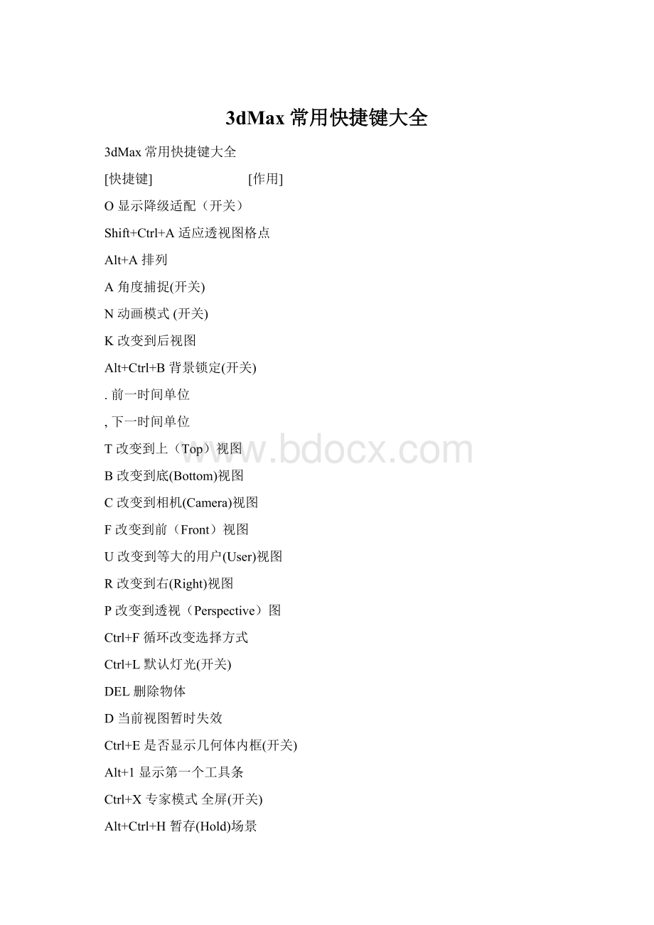 3dMax常用快捷键大全Word格式.docx_第1页