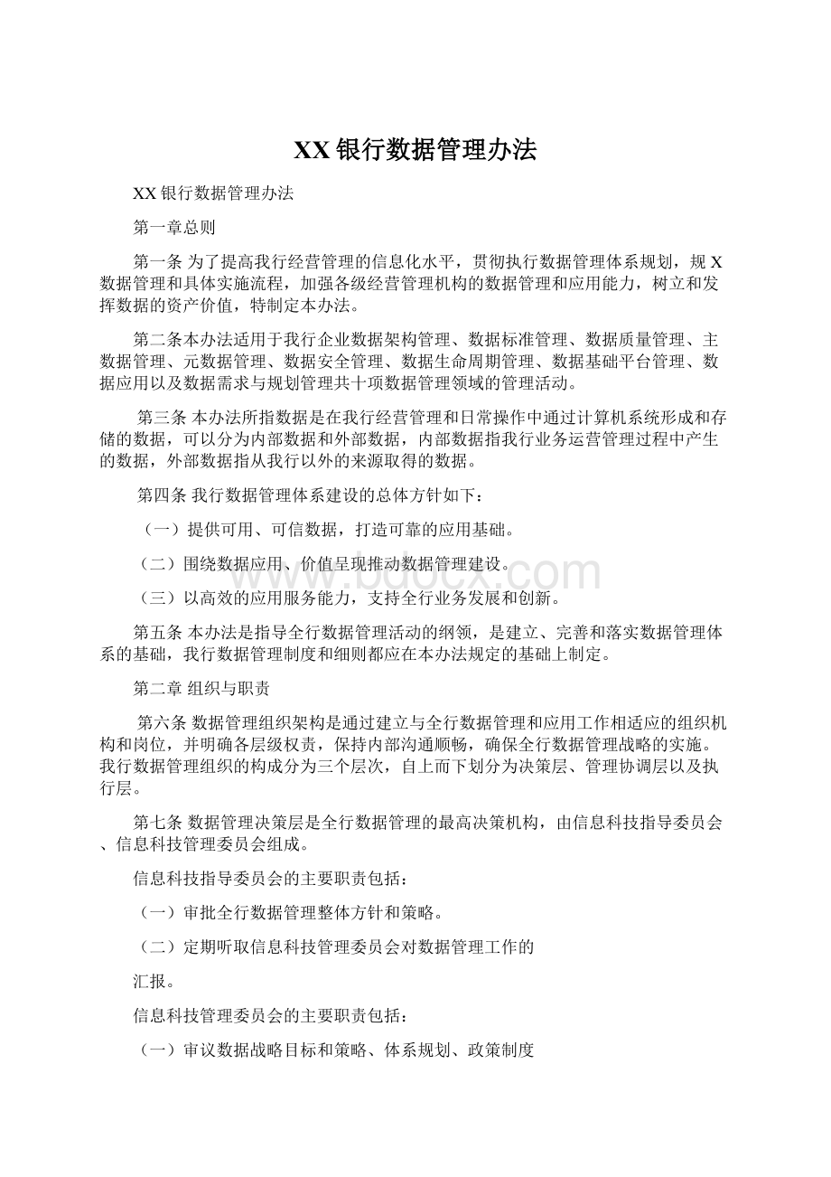 XX银行数据管理办法.docx