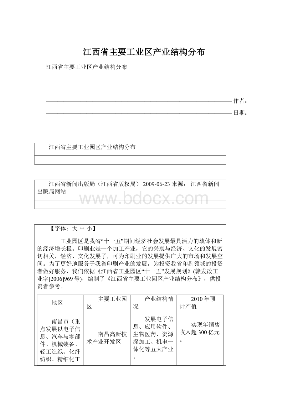 江西省主要工业区产业结构分布文档格式.docx_第1页