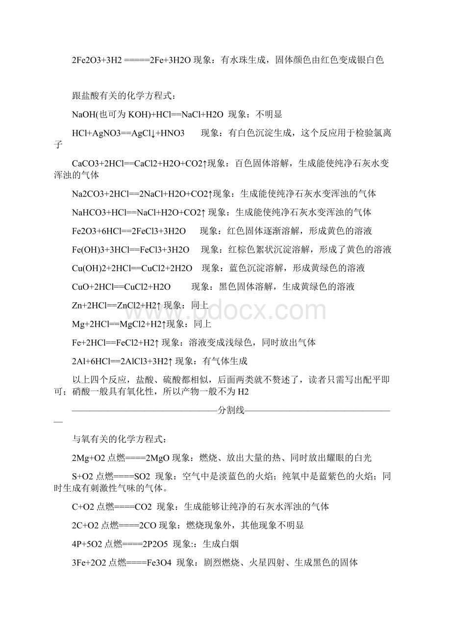 最全最完整初三化学方程式总结及现象精品word版本.docx_第3页