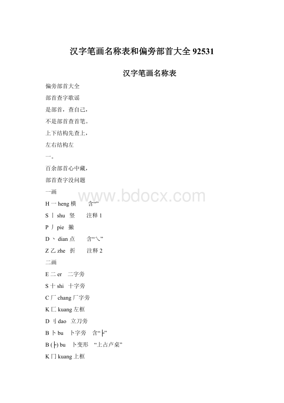 汉字笔画名称表和偏旁部首大全92531Word格式文档下载.docx_第1页