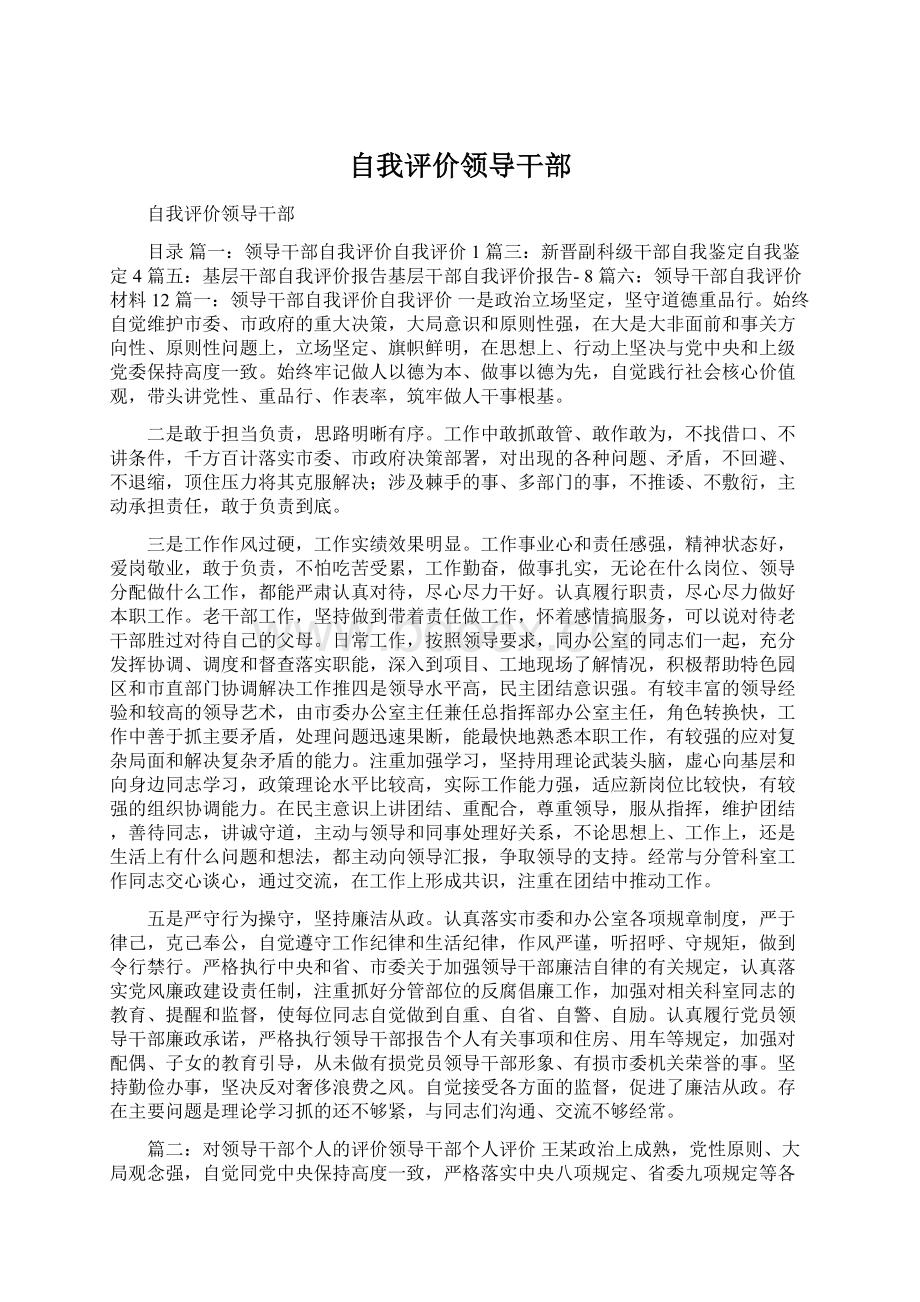 自我评价领导干部.docx_第1页