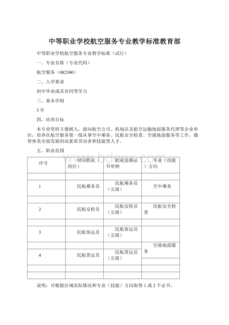 中等职业学校航空服务专业教学标准教育部.docx_第1页