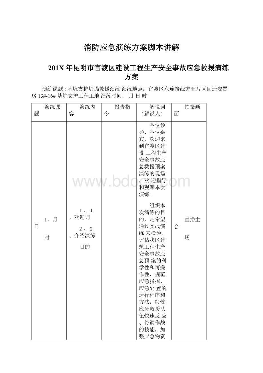 消防应急演练方案脚本讲解Word文件下载.docx_第1页