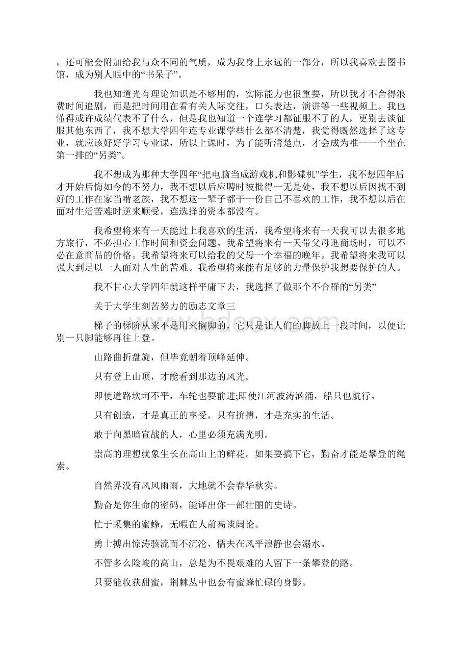 精选最新关于大学生刻苦努力的励志文章Word文档格式.docx_第3页