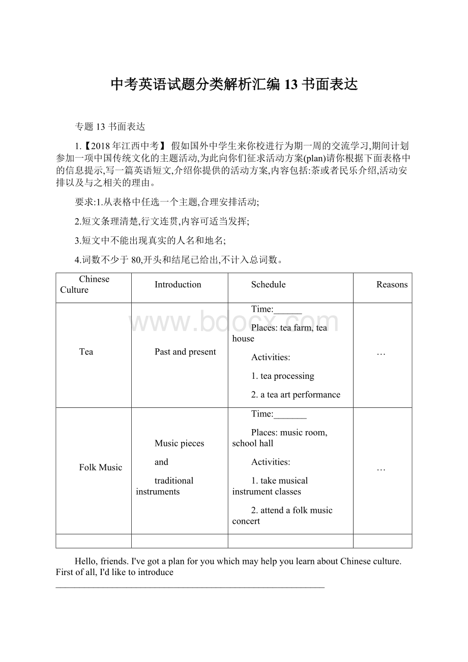 中考英语试题分类解析汇编13书面表达.docx