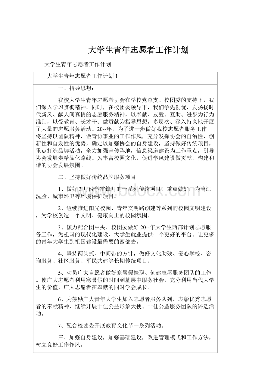 大学生青年志愿者工作计划.docx