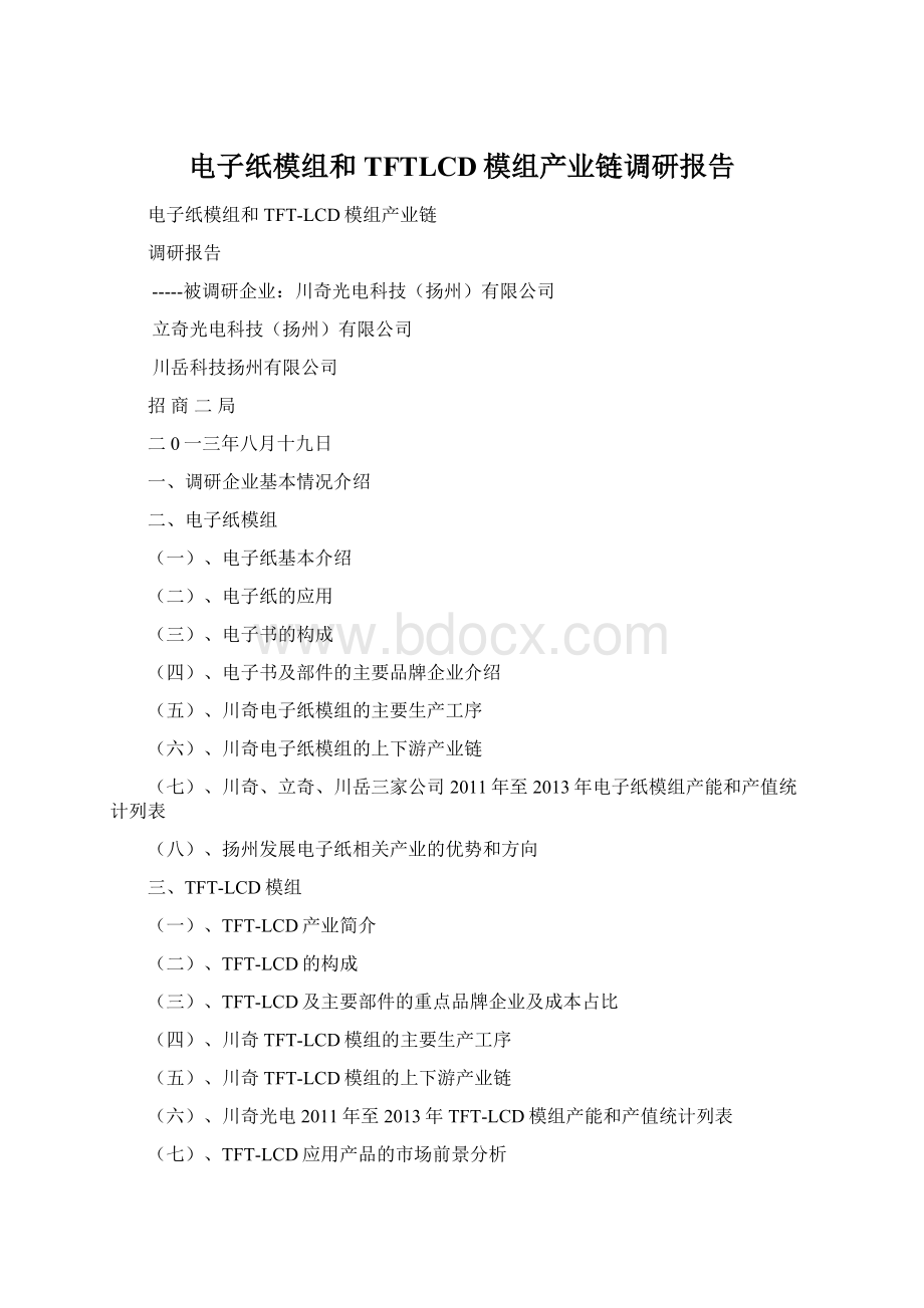 电子纸模组和TFTLCD模组产业链调研报告文档格式.docx