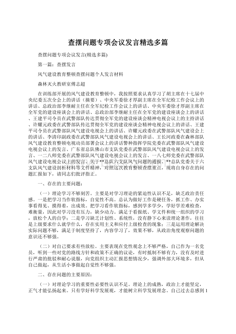 查摆问题专项会议发言精选多篇Word文档下载推荐.docx