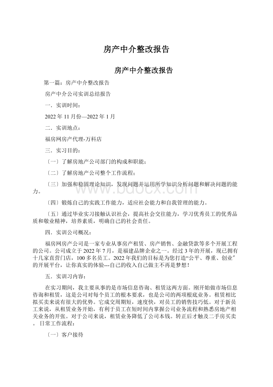 房产中介整改报告文档格式.docx