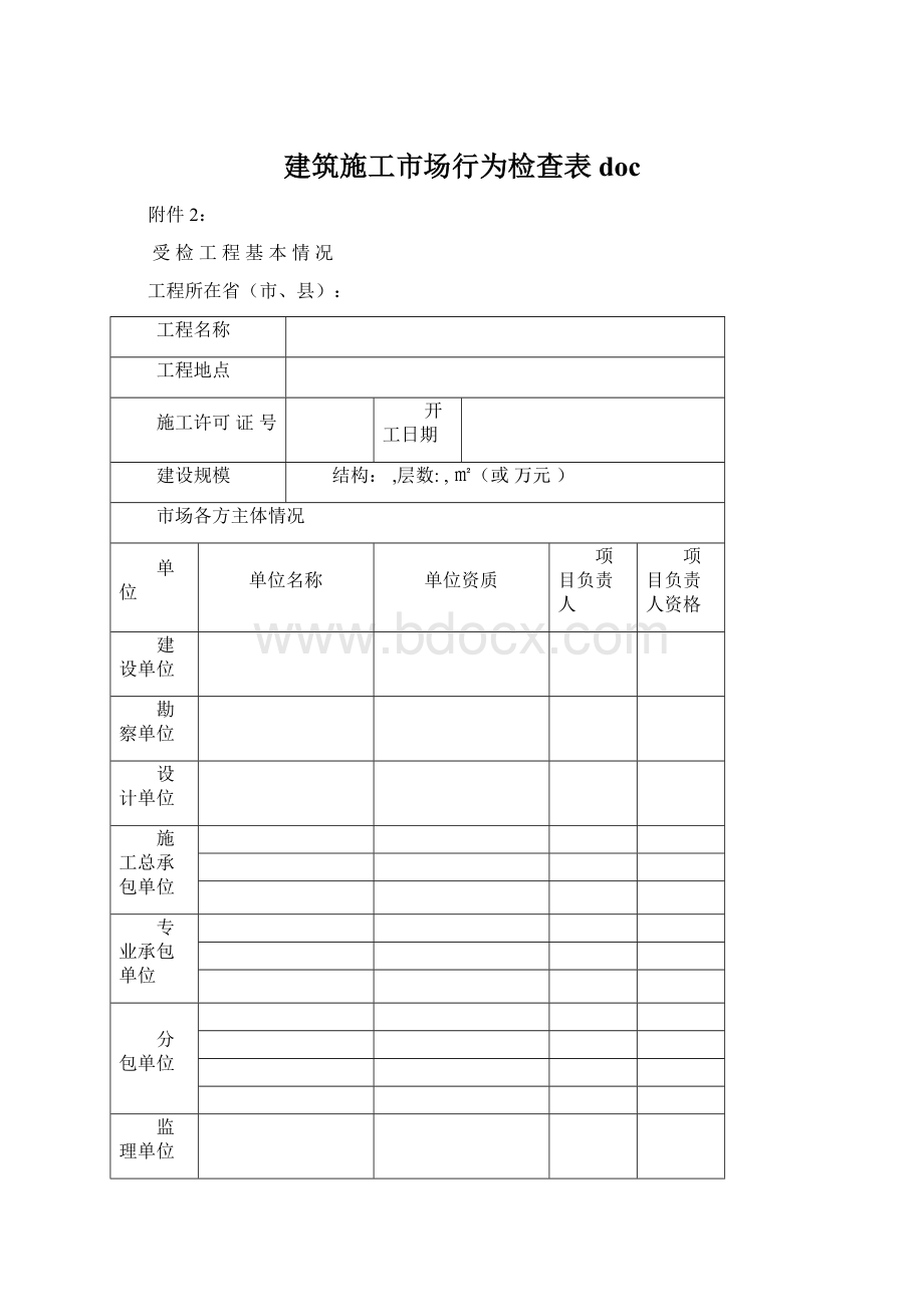 建筑施工市场行为检查表docWord文档格式.docx_第1页