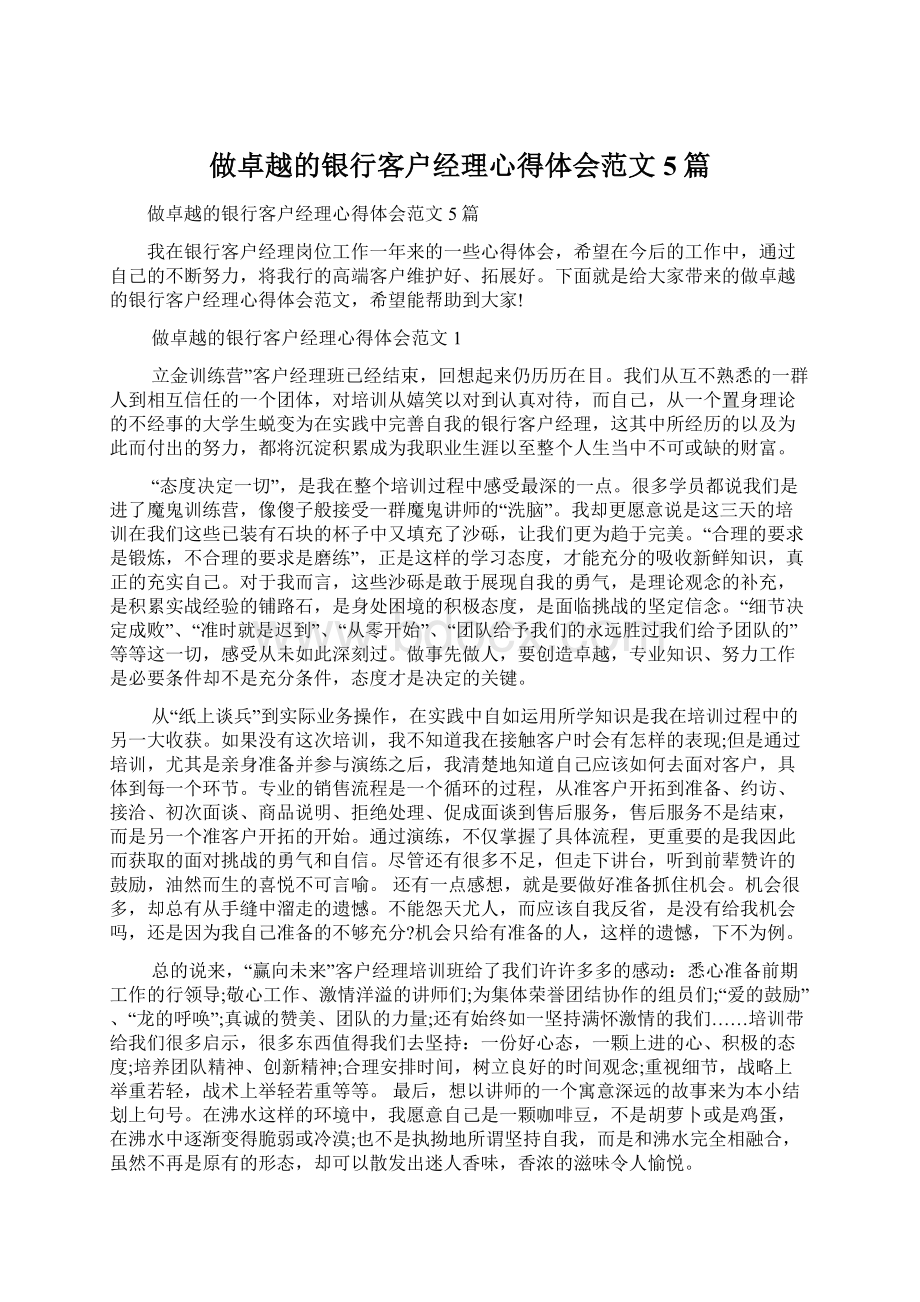 做卓越的银行客户经理心得体会范文5篇.docx