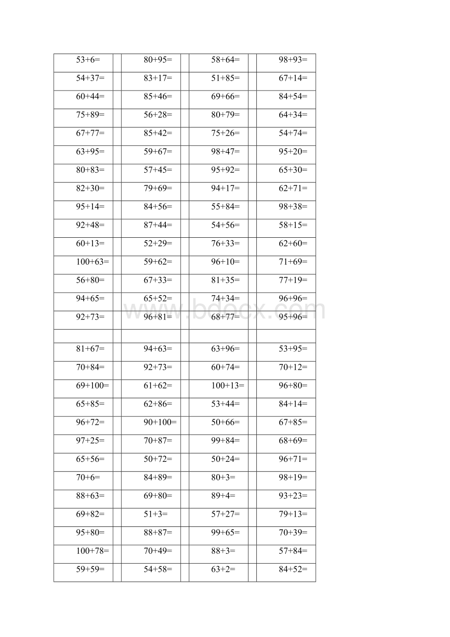 100以内的加法练习1000题可直接打印练习Word文档下载推荐.docx_第2页