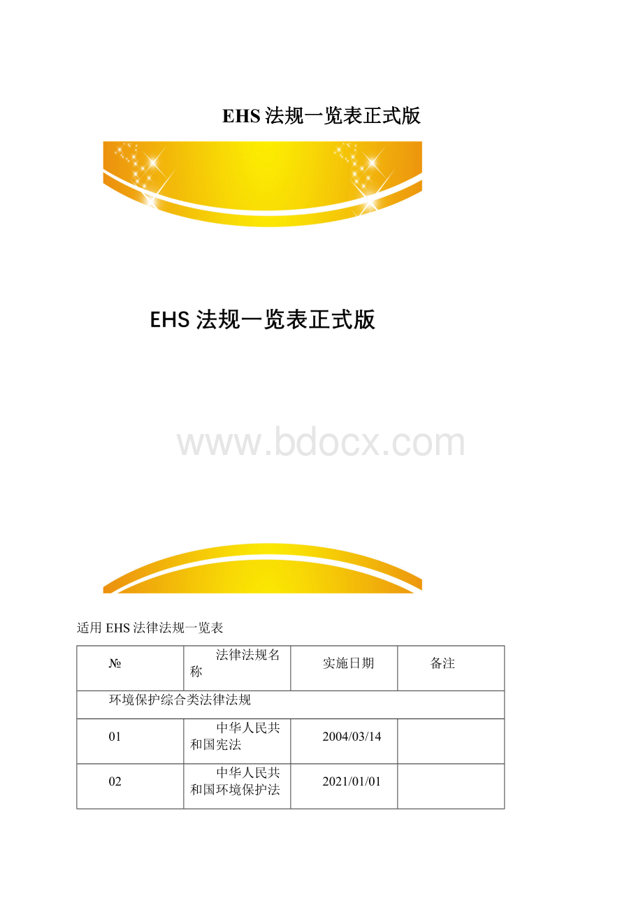 EHS法规一览表正式版文档格式.docx_第1页