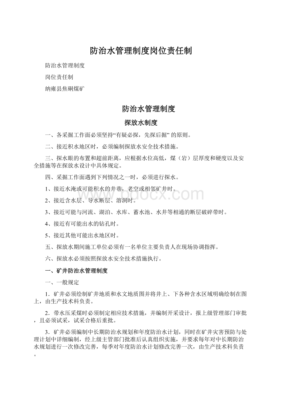 防治水管理制度岗位责任制.docx