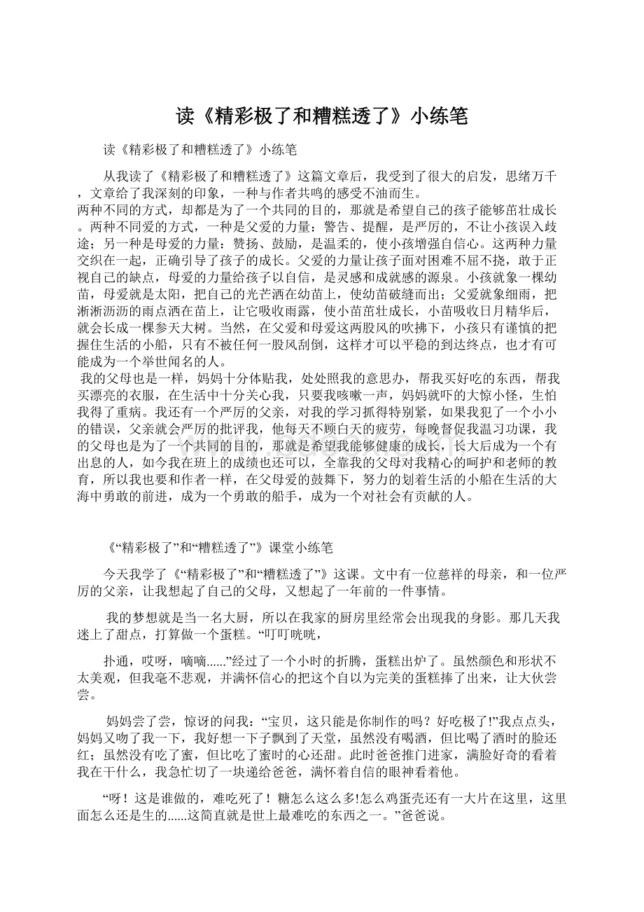 读《精彩极了和糟糕透了》小练笔Word文档下载推荐.docx