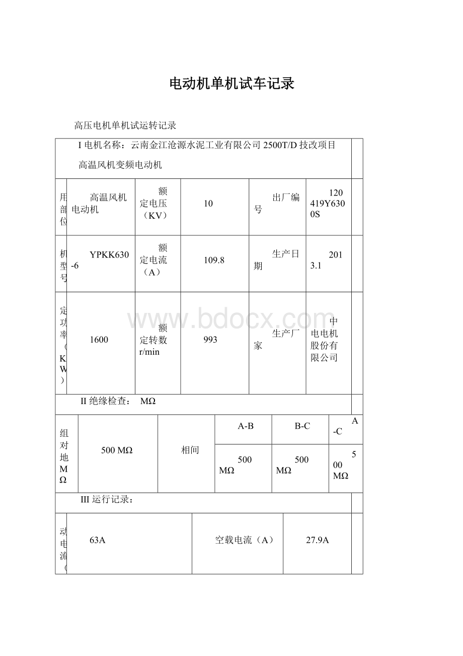 电动机单机试车记录.docx_第1页