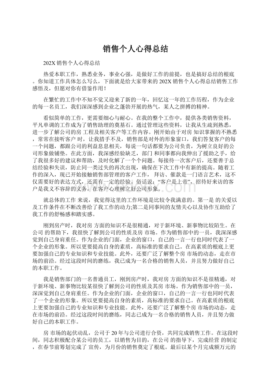 销售个人心得总结Word格式文档下载.docx_第1页