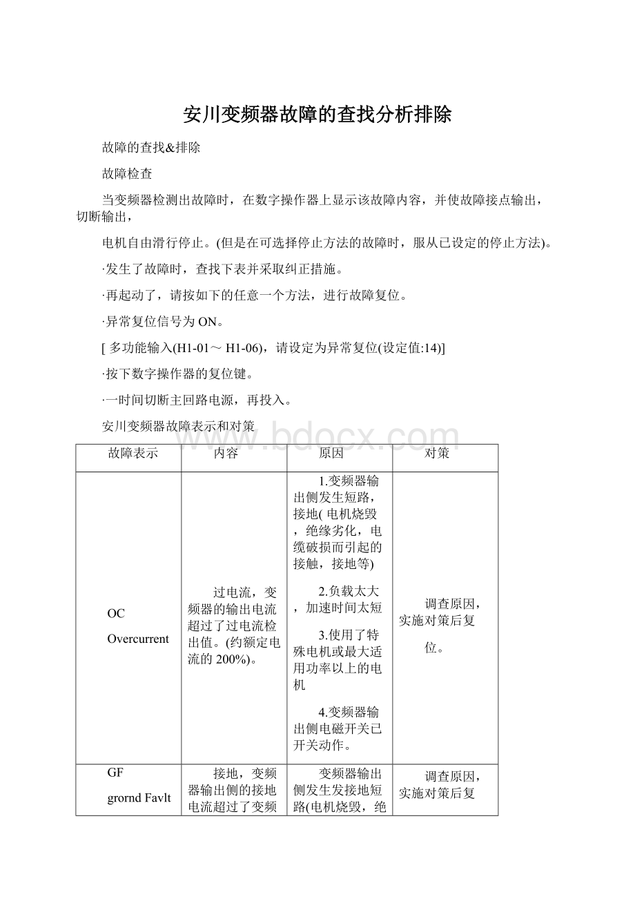 安川变频器故障的查找分析排除Word文件下载.docx