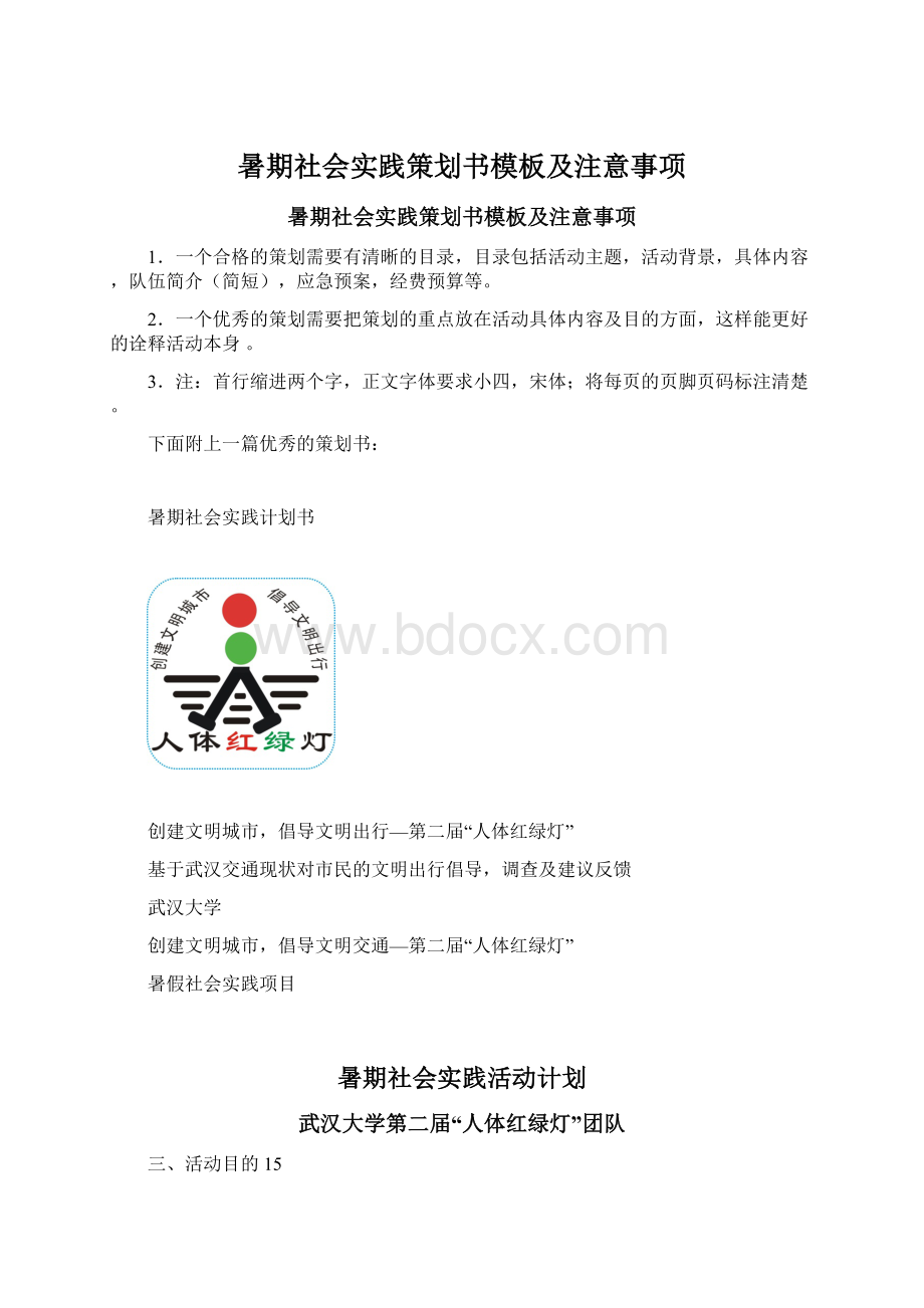 暑期社会实践策划书模板及注意事项.docx_第1页