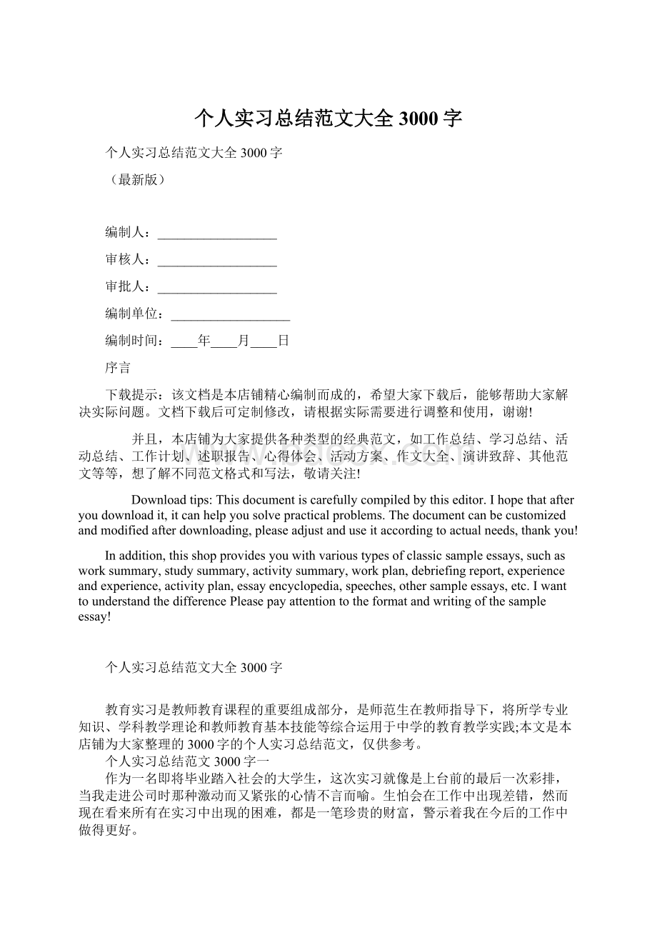 个人实习总结范文大全3000字.docx