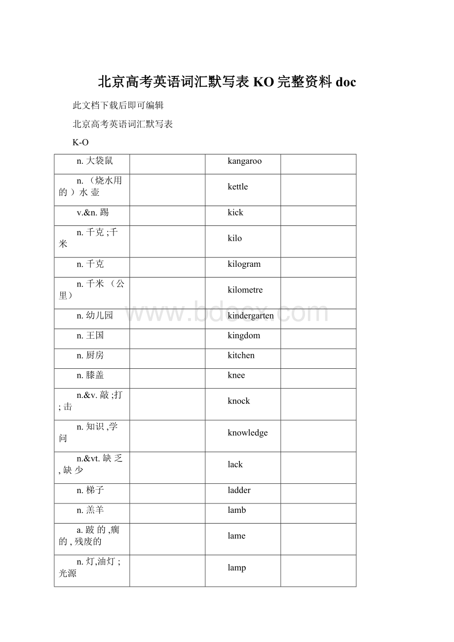 北京高考英语词汇默写表KO完整资料docWord文件下载.docx_第1页