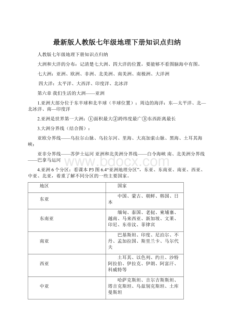 最新版人教版七年级地理下册知识点归纳.docx_第1页