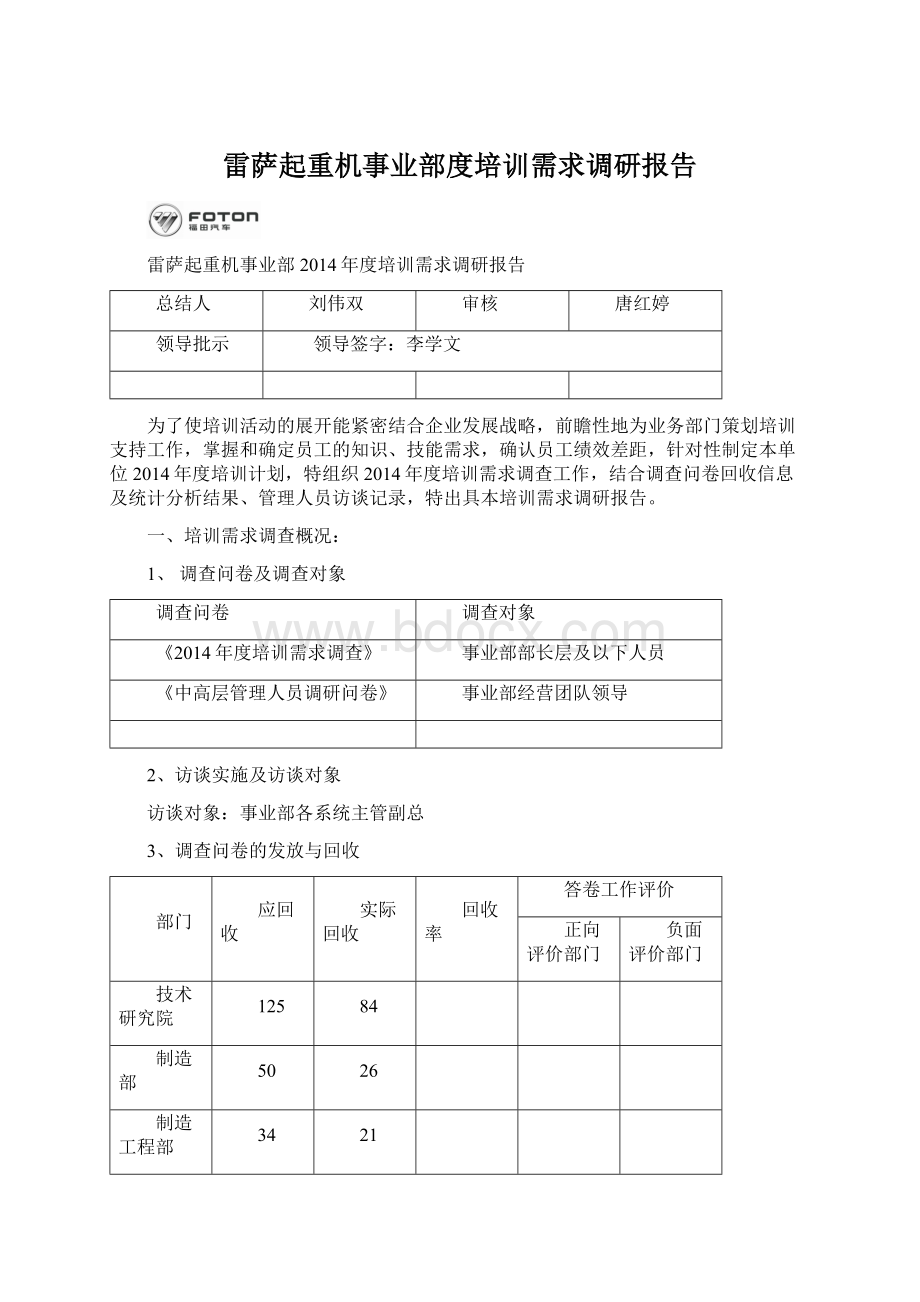 雷萨起重机事业部度培训需求调研报告Word文件下载.docx