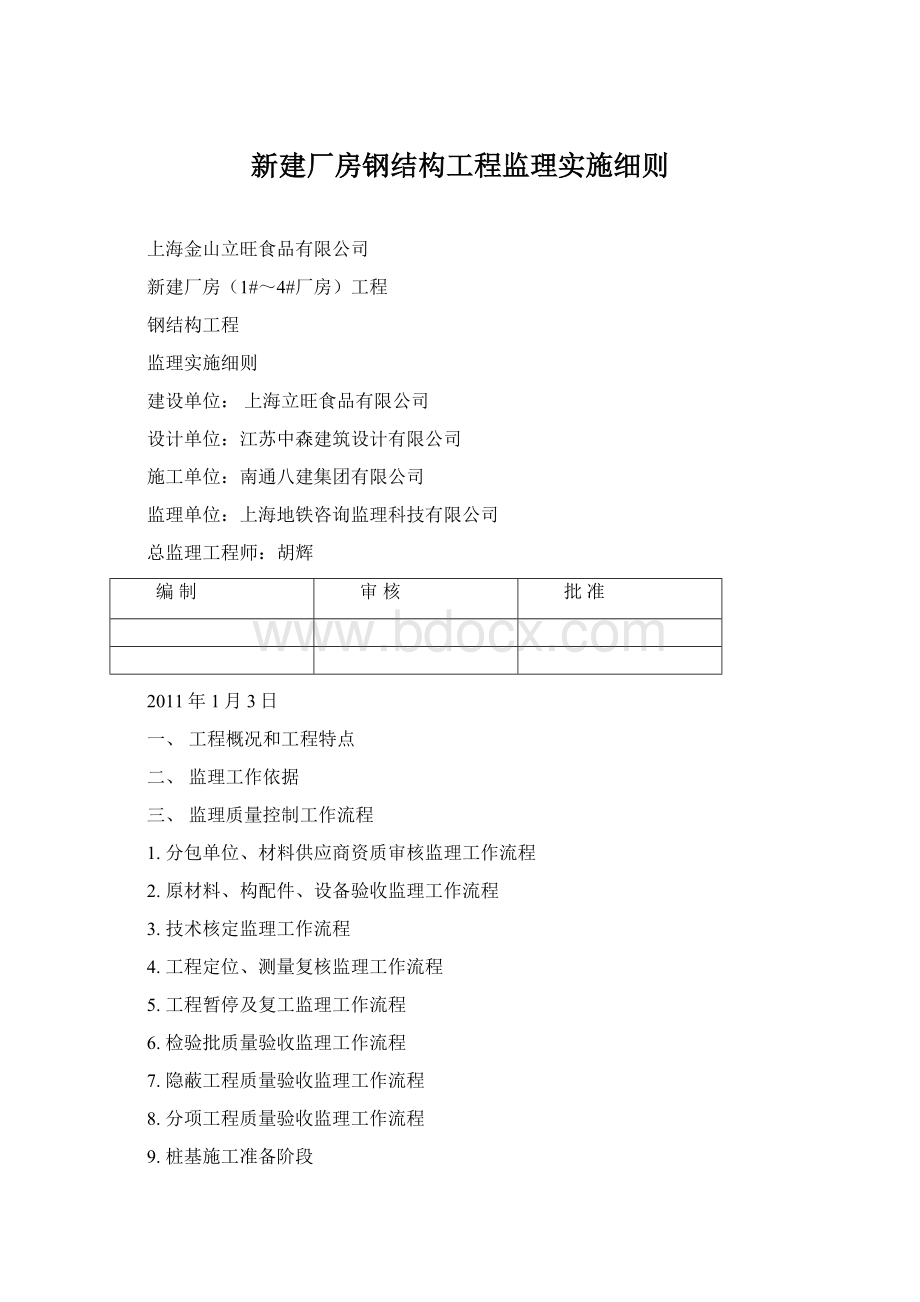 新建厂房钢结构工程监理实施细则.docx_第1页