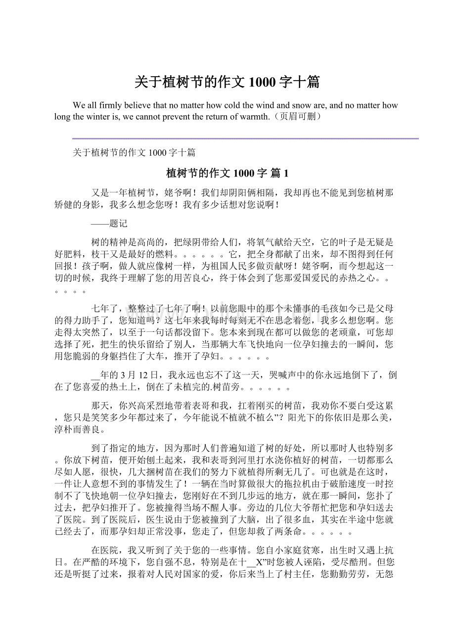 关于植树节的作文1000字十篇Word文档下载推荐.docx